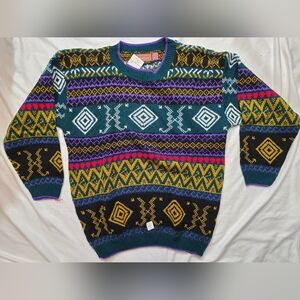 Worthington Vintage Colorful Geometric Patterned Men's Crewneck Sweater …